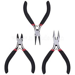 DIY Jewelry Tool Sets, Polishing Side Cutting Pliers, Wire Cutter Pliers and Round Nose Pliers, Black, 105~130x61~62mm, 3pcs/set(PT-PH0001-03)