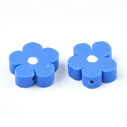 Handmade Polymer Clay Beads, Flower, Dodger Blue, 14~15x16~16.5x5~5.5mm, Hole: 0.8~1mm(CLAY-S091-15B)