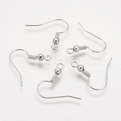 Brass Earring Hooks with Bead Charms, Nickel Free, Platinum, 19mm, Hole: 1.5mm, Pin: 0.7mm(X-KK-Q362-P-NF)