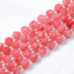 Natural Rhodochrosite Beads Strands, Round, Dyed, Faceted, 7~8x8mm, Hole: 1.2mm; about 38~40pcs/strand, 15.16inches(38.5cm)(G-R482-05-8mm)