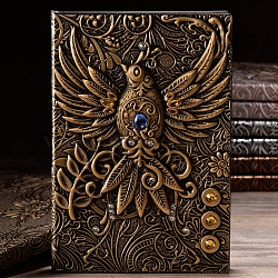 3D Embossed PU Leather Notebook, A5 Phoenix Pattern Journal, for School Office Supplies, Antique Bronze, 215x145mm(OFST-PW0009-002A)