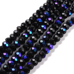 Electroplate Opaque Solid Color Glass Beads Strands, Half Rainbow Plated, Faceted, Rondelle, Black, 10x8mm, Hole: 1mm, about 63~65pcs/strand, 19.2~20 inch(48~50cm)(X-EGLA-A034-P10mm-L01)