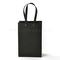 Rectangle Paper Bags, with Nylon Handles, for Gift Bags and Shopping Bags, Black, 16x0.4x24cm(CARB-O004-01B-06)