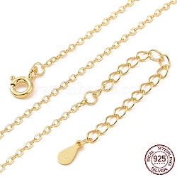 Rhodium Plated 925 Sterling Silver Chain Necklace, Flat Cable Chain, with S925 Stamp, Long-Lasting Plated, Real 18K Gold Plated, 14 inch(35.56cm)(NJEW-A011-02G-01)