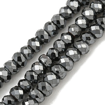 Non-magnetic Synthetic Hematite Beads Strands, Faceted, Rondelle, 3x2mm, Hole: 1mm, about 192pcs/strand, 15.63''(39.7cm)