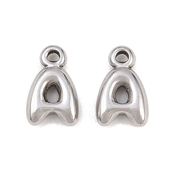 304 Stainless Steel Pendants, Letter Charms, Letter A, 9.5~10x2.5~9x2.5mm, Hole: 1.2mm