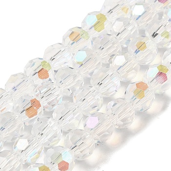 Electroplate Transparent Glass Beads Strands, Faceted, Round, Rainbow Plated, Clear AB, 6mm, Hole: 1mm, about 98~100pcs/strand, 20.39~20.59 inch(51.8~52.3cm)