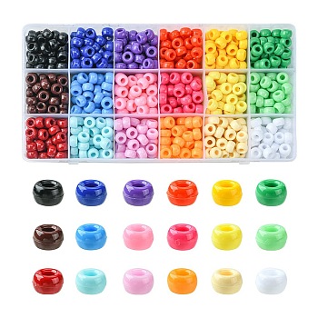 702pcs 18 Colors Opaque Plastic Beads, Barrel, Mixed Color, 9x6mm, Hole: 3.8mm, 39pcs/color