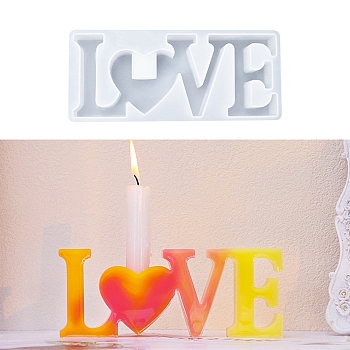 Word LOVE DIY Candle Holder Silicone Molds, Candlestick Molds, Resin Plaster Cement Casting Molds, White, 78x181x31mm, Hole: 22mm, Inner Diameter: 70x174mm