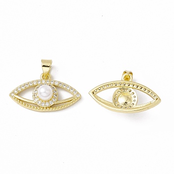 Rack Plating Brass Micro Pave Clear Cubic Zirconia Charms, with Acrylic Bead, Long-Lasting Plated, Cadmium Free & Lead Free, Eye, Real 18K Gold Plated, 13.5x23x7.5mm, Hole: 4x3mm