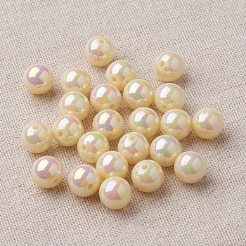 Eco-Friendly Poly Styrene Acrylic Beads, AB Color Plated, Round, Lemon Chiffon, 10mm, Hole: 2mm, about 980pcs/500g