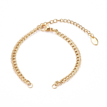 Two-Layer 304 Stainless Steel Curb Chain & Brass Cable Chain Bracelet Making, with 304 Stainless Steel Curb Chain Extender and Jump Rings, Golden, 5-7/8 inch(15cm)
