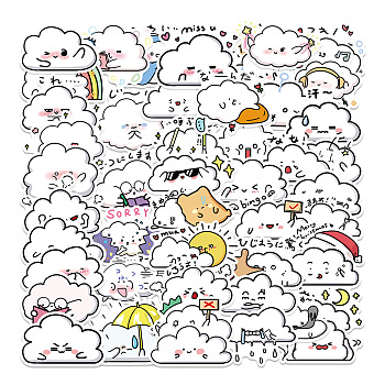 50Pcs PVC Self-Adhesive Cartoon Cloud Stickers, Waterproof Cute Cloud Decals for Party Decorative Presents, Art Craft, White, 40~75mm