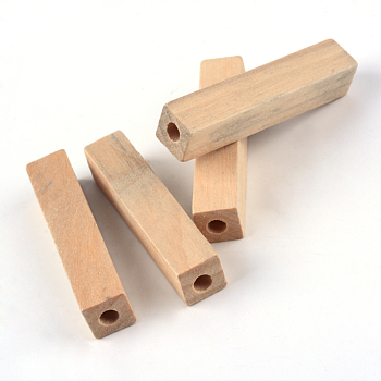 Unfinished Wood Beads, Natural Wooden Beads, Lead Free, Cuboid, 50x10~10.5x10~10.5mm, Hole: 4.5mm