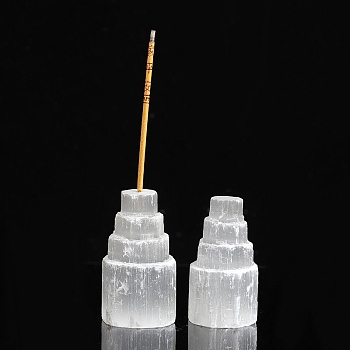 Natural Selenite Tower Incense Burners, Incense Holders, Home Office Teahouse Zen Buddhist Supplies, 30x65mm