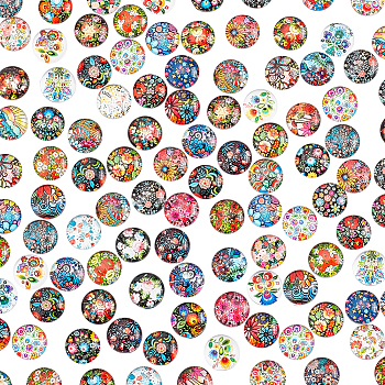 Elite Glass Cabochons, Half Round with Flower, Flower Pattern, 12x4mm, 50pcs/bag, 2 bags/box