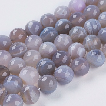 Natural Striped Agate/Banded Agate Beads Strands, Faceted, Round, Gainsboro, 10mm, Hole: 1.2mm