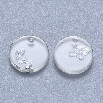 Cellulose Acetate(Resin) Charms, with Foil, Flat Round, Silver, 13.5x2~3.5mm, Hole: 1.5mm