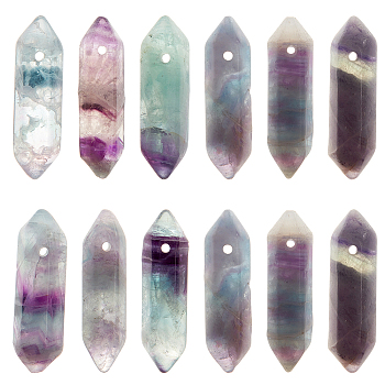 Natural Amethyst Double Terminal Pointed Pendants, Faceted Bullet Charm, 30~35x8~9x8~9mm, Hole: 1.4mm, 12pcs/box