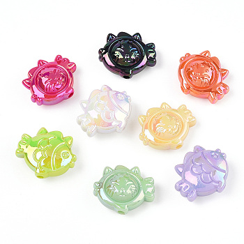 UV Plating Acrylic Beads, Iridescent, Fish and Cat, Mixed Color, 22x26x11.5mm, Hole: 2.5mm