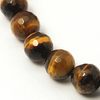 Natural Tiger Eye Beads Strands, Faceted, Round, Yellow, about 8mm in diameter, hole: 1mm, about 47~49pcs/strand, 15.1 inch