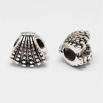 Shell Alloy European Beads, Large Hole Beads, Antique Silver, 11.5x10x9mm, Hole: 4.5mm
