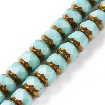 Electroplate Opaque Glass Beads Strands, Half Golden Plated, Long-Lasting Plated, Faceted, Rondelle, Turquoise, 7.5x6mm, Hole: 1.2mm, about 60pcs/strand, 15.75''(40cm)