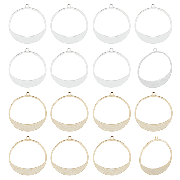 16Pcs 2 Colors Brass Pendants, Cadmium Free & Lead Free, Ring Charm, Mixed Color, 30.5x28x0.5mm, Hole: 1.6mm, 8pcs/color