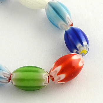 Oval Handmade Millefiori Glass Beads Strands, Mixed Color, 8x6mm, Hole: 0.5mm, about 40pcs/strand, 15.3 inch
