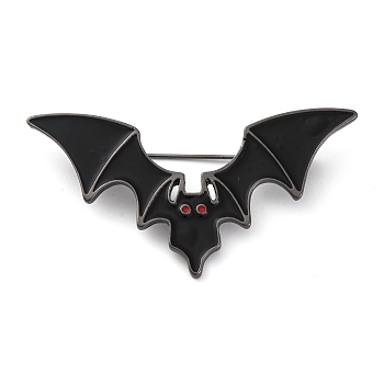 Halloween Zinc Alloy Brooches, Black Enamel Pins for Clothes Backpack, Gunmetal, Bat, 26.5x56mm