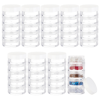 Plastic Bead Screw Together Stacking Jars, 5 Vials Bead Storage Containers, Column, White, 3.7x8.3cm, Inner Diameter: 3.1cm