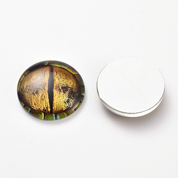Glass Cabochons, Half Round/Dome with Animal Eye Pattern, Goldenrod, 19.9x6.3mm