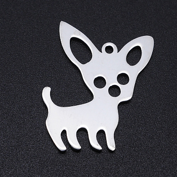 201 Stainless Steel Pendants, Dog, Stainless Steel Color, 25x20x1mm, Hole: 1.5mm