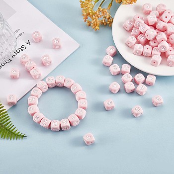 108 Pcs White Cube Silicone Beads Letter Number Square Dice Alphabet Beads with 2mm Hole Spacer Loose Letter Beads for Bracelet Necklace Jewelry Making, Pink, 12mm, Hole: 2mm