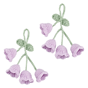 2Pcs Crochet Lily of The Valley Polyester Car Hanging Pendant, for Auto Rear View Mirror and Car Interior Hanging Accessories, Lilac, 188mm