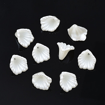 ABS Plastic Imitation Pearl Flower Bead Caps, Apetalous, Creamy White, 12.5x12x9.5mm, Hole: 1.5mm
