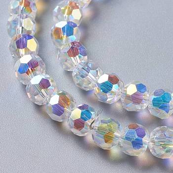 Glass Imitation Austrian Crystal Beads, Faceted(32 Facets) Round, Clear AB, 8x7mm, Hole: 1.4mm