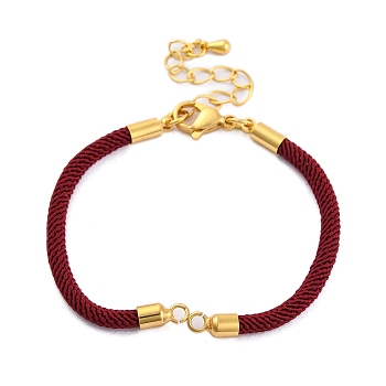 Nylon Cords Bracelet Makings Fit for Connector Charms, with Brass Findings and 304 Stainless Steel Lobster Claw Clasps, Long-Lasting Plated, Dark Red, 6-1/2~6-3/4 inch(16.5~17cm), Hole: 1.8mm