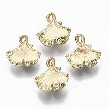 Brass Links, Ginkgo leaf, Real 18K Gold Plated, 14x12x4mm, Hole: 1.8mm