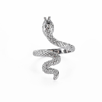 Snake Shape Rack Plating Alloy Cuff Rings, Open Rings, Cadmium Free & Lead Free, Platinum, US Size 8 1/4(18.3mm)