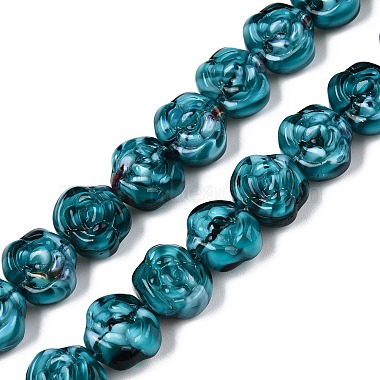 Dark Cyan Flower Lampwork Beads