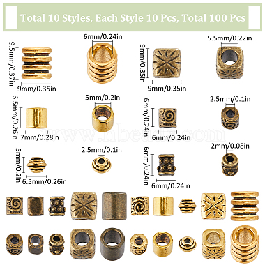 100Pcs 10 Styles Tibetan Style Alloy Spacer Beads(TIBEB-SC0001-28)-2