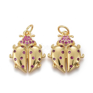 Golden Purple Ladybug Brass+Cubic Zirconia Pendants