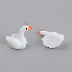 Resin Swan Pendant, DIY for Earrings, White, 31x27x16mm, Hole: 2mm(CRES-TAC0003-11)