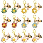 12Pcs 6 Colors Alloy Enamel Flower & Bee Pendant Decorations, Flower with Bees, with Lobster Claw Clasps, Golden, Mixed Color, 28mm, 2pcs/color(HJEW-YW00434)