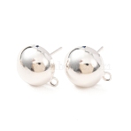 Brass Stud Earring Findings, Cadmium Free & Lead Free, Half Round, with Loop, 925 Sterling Silver Plated, 12x10mm, Hole: 1.4mm, Pin: 12x0.8mm(KK-G604-01S-05)