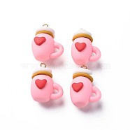 Handmade Polymer Clay Pendants, with Light Gold Iron Loops, Christmas, Feeding-bottle with Heart, Pink, 24.5~26.5x18.5~19.5x14~15mm, Hole: 1.8~2mm(CLAY-T017-21)