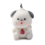 Flocky Resin Pendants, Dog, with Platinum Iron Loop, White, 26x19x16mm, Hole: 2.5mm(FIND-S001-02C)