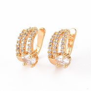 Brass Micro Pave Clear Cubic Zirconia Cuff Earrings, Nickel Free, Oval, Real 18K Gold Plated, 12x8mm(EJEW-Q703-003-NF)