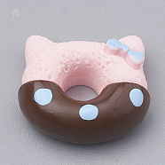 Resin Kitten Cabochons, Cat Donuts, Imitation Food, Pink, 14.5x16.5x6mm(CRES-N010-04D)